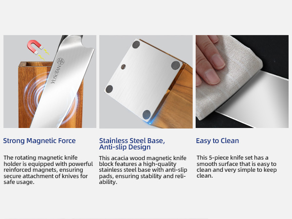 kitchen knife set with a wooden magnetic knife holder