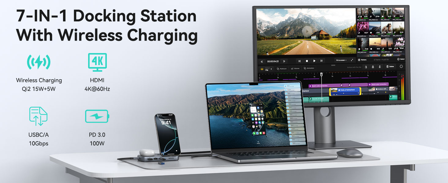 USB C Docking station with wireless charging