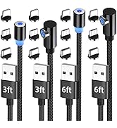 Magnetic Charging Cable (4-Pack 3ft/3ft/6ft/6ft) Micro USB Type C Magnet Tips Cell Phone Wire Mag...