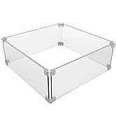 Grisun Fire Pit Glass Wind Guard - 18 x 18 x 6 inch, Thick Square Heat-Resistant Tempered Glass G...