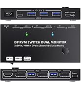 DP KVM Switch Dual Monitor, MST SST 2 in 2 Out Displayport KVM Switcher Support Extend and Mirror...