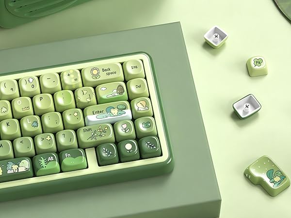 Cute Frog Keyboard keycaps Ceramic Style,Matcha Green moa keycap Set,dye Sublimation Keyboard caps
