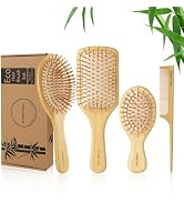DEBETOOL Bamboo Hair Brush and Comb Set for Women Men and Kids,Natural Bamboo wood Wide-tooth bru...