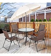 Shintenchi 6 Piece Patio Dining Set with Umbrella, Outdoor Furniture Set with 4 Folding Chairs an...