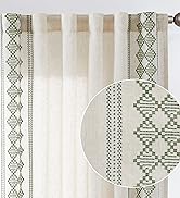 jinchan Boho Curtains Linen Curtains Beige Farmhouse Curtains 84 Inches Long for Living Room Sage...