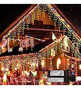 oopswow Christmas Lights Outdoor Icicle Lights 300LED 33FT 8 Modes, Connectable Hanging Fairy Str...