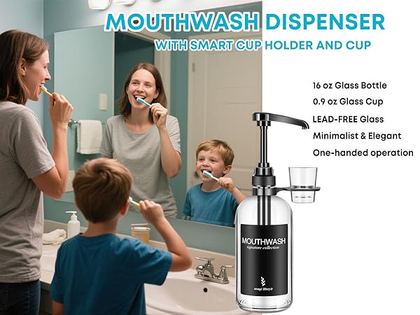 Onsogi Glass Mouthwash Dispenser with Cup Holder and Pump