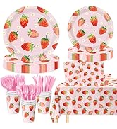 Strawberry Birthday Decorations Strawberry Party Tableware Include Plates, Cups, Napkins, Cutlery...
