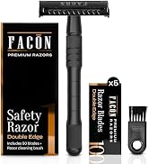 Facón Double Edge Safety Razor for Men &amp; Women - Butterfly Open Stainless Steel Razor w/ 50 Plati...