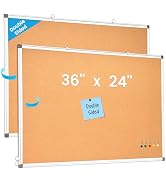 Double-Sided Cork Bulletin Board for Wall, WALGLASS 36" x 24" Hanging Wall Mounted Notice Board, ...