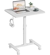 WINAZ Small White Standing Rolling Desk - 24 Inch Portable Mobile Stand Up Kids Desk Adjustable H...