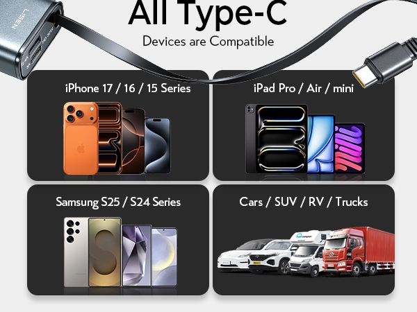 Retractable Car Charger USB C Fast Charging