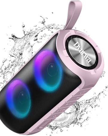 Product showcase with water splashing effects featuring black and pink electronic devices against white background.