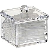 UShioart Stackable Square Acrylic Cotton Ball Holder Q-tip Holder Bathroom Swab Dispenser (Single...