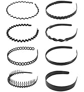 8 Pack Women Plain Black Thin Hard Plastic Headbands Elastic Hair Hoop Skinny Hair Band Holder Cl...