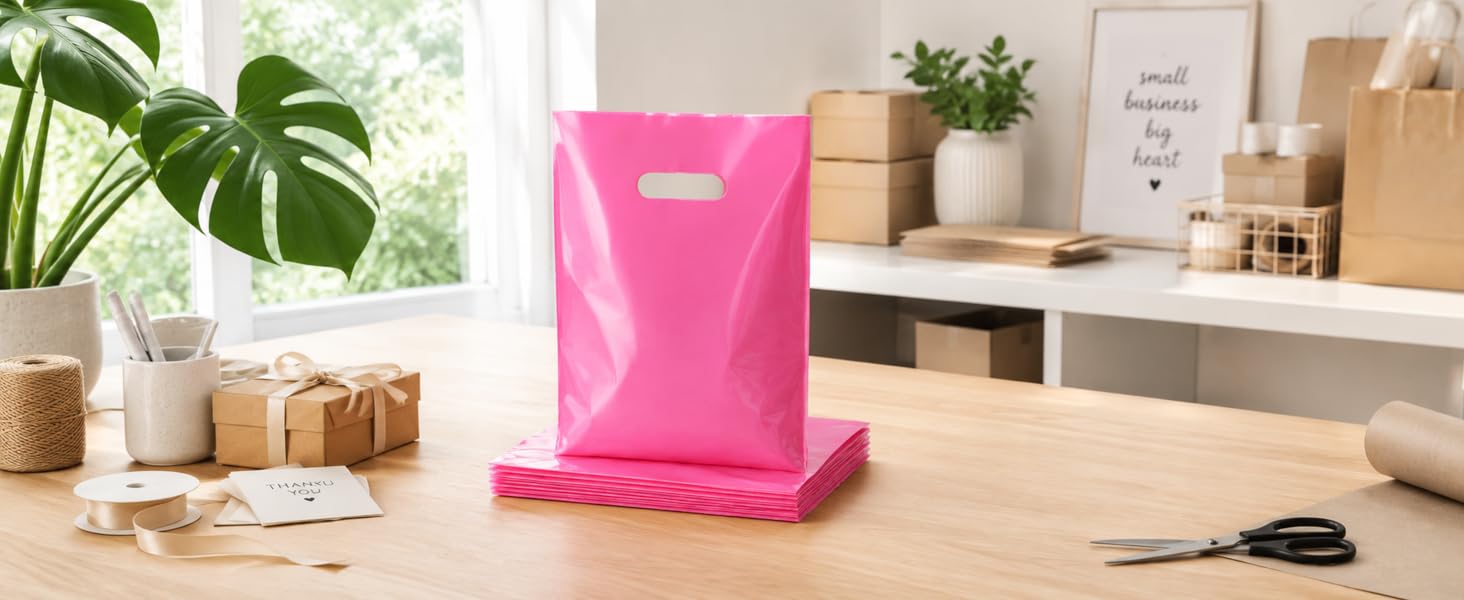 Pink thank you bags for small business packaging and gift presentation.