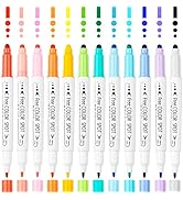 NiArt 12-Color Dual Tip DOT Markers - Round DOT, Fine and Fiber-Tip for Art, Coloring, Journaling...