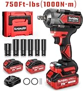 SundpeyPRO Cordless Impact Wrench 750Ft-lbs - 1000N·m Power Impact Gun 1/2 Inch - 21V 2600RPM Bru...