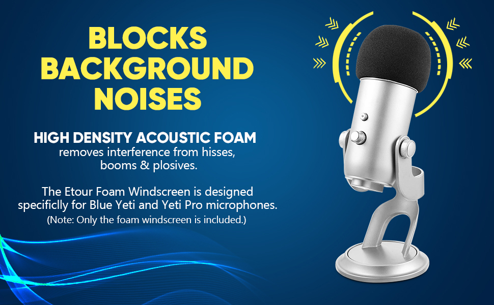 Etour 2pcs Mic Cover Foam Windscreen Compatible with Blue Yeti, Pro, Nano Microphones