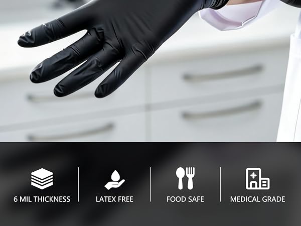 gloves disposable food nitrile prep grade safe cleaning rubber black chemical resistant heavy duty