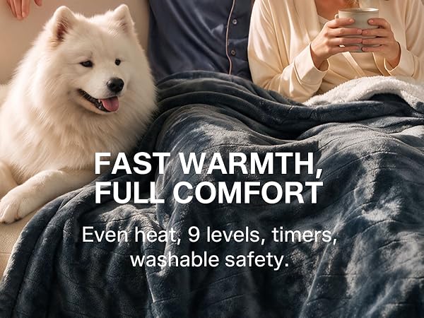 electric heated blanket full throw queen throw fast even heating auto off timer flannel sherpa soft