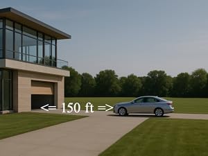 150ft remote range, garage door opens from driveway distance