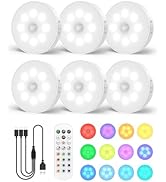 Goodea RGB Under Cabinet Lighting, LED Rechargeable Puck Lights with Remote, 13 Color Motion Sens...