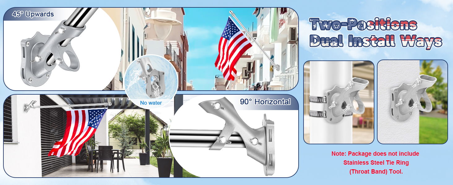2-Positions &amp;amp; Dual Installing Ways Flagpole Bracket