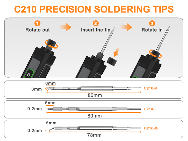 3x C210 Precision Soldering Tips [I/IS/K]