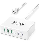 165W USB C Charging Station Hub, 6 Port PD GaN Fast Wall Charger Block Type C Laptop Power Adapte...