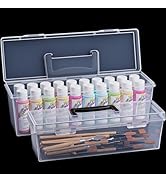 Udefineit Upgrade 2 Sizes Clear Paint Organizer Boxes with Black Handle, Thicken Acrylic Paint St...