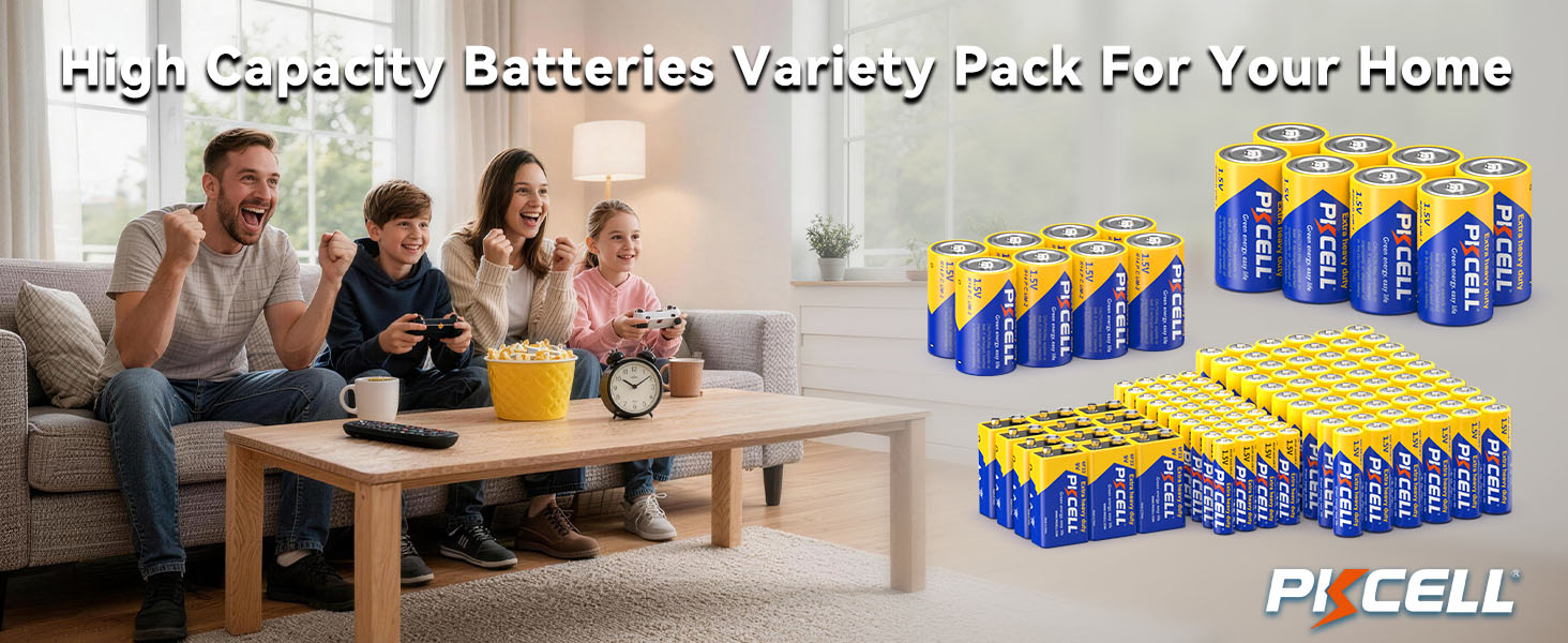 PKCELL 128 Counts Battery Variety Pack Assorted Batteries Set