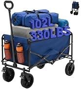 DUMOS Collapsible Wagon Cart Foldable with Wheels, 102L Large Capacity 330 lbs Utility Carts Heav...