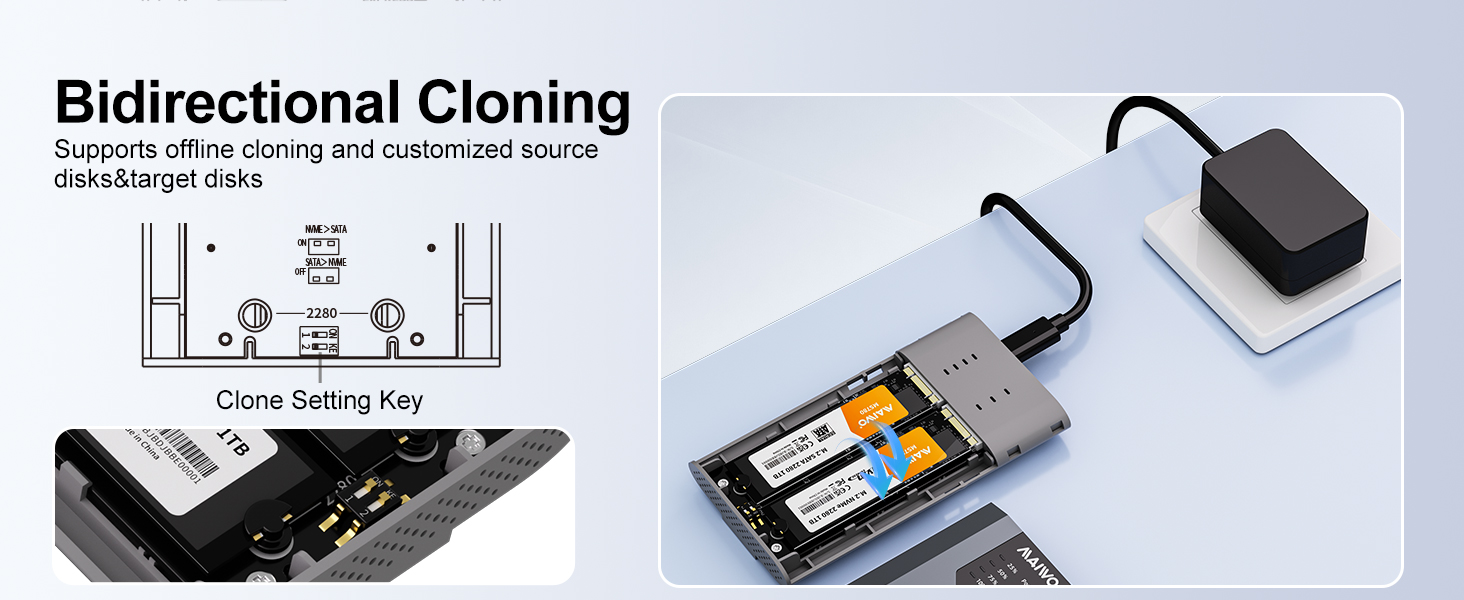 Dual-Bay M.2 SSD Enclosure Cloner for NVMe &amp;amp; SATA