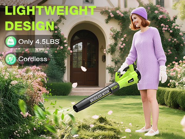 Leaf Blower CordlesS Brushless Electric Leaf blowers for Garden, Yard, Lawn Care (Green)