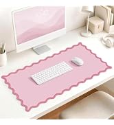 HAUTOCO Scalloped Desk Mat 31.5'' x 15.8'' Aesthetic Mouse Pad | Waterproof, Non-Slip, Stitched E...