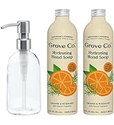Grove Co. Hydrating Gel Hand Soap Refills (2 x 13 Fl Oz) + 1 x Reuseable Glass Soap Dispenser, Pl...