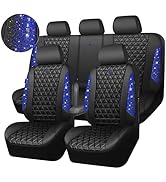 CAR PASS Bling Diamond Black Leather Car Seat Covers Full Set Interior Sets, Waterproof Shining G...