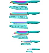 Kitchen Knife Set, Marco Almond KYA37 12-Piece Rainbow Titanium Stainless Steel Boxed Knives Set...
