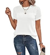 Dokotoo Womens Summer Tops Dressy Casual Crewneck Short Sleeve Shirts Solid Hollow Out Knit Loose...