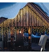 mimigogo 300 LED Solar Icicle Lights Outdoor with Remote Control, 33ft 8 Modes Curtain String Lig...