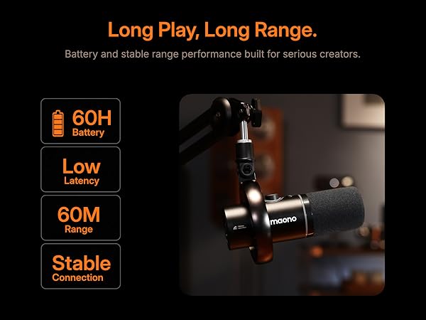 MAONO Wireless Dynamic Microphone for PC, XLR/USB Podcast Mic for Vocal Recording(PD200WT)