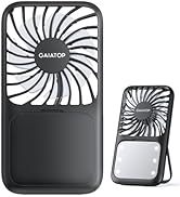 Gaiatop Portable Handheld Fan, 3 Speed LED Makeup Mirror with Light, Folding Stand for Desktop, R...