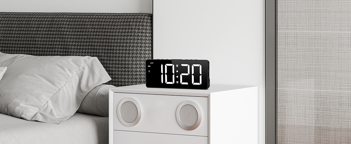 Digital Alarm Clock, LED Bedroom Clock with Bluetooth Sync Time