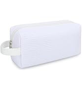 JINSI Waffle Makeup Bag with Handle, Pencil Case and Cosmetic Pouch, White | Waterproof lining, s...