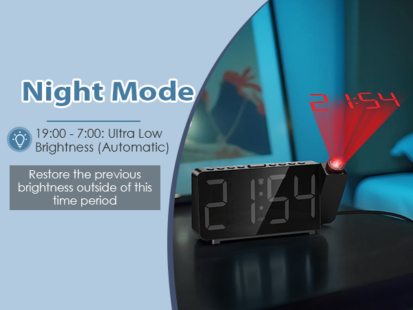 Projection Alarm Clocks for Bedrooms, Large LED Display Digital Clock with 180° Rotatable Projector