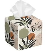 BLYKVGHQ Boho Geometric Art Square Tissue Box Cover Abstract Leaves Tissue Box Holder Facial Cube...