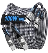 USBC to USBC 100W [10ft/2 Pack] USB C to USB C Fast Charging Cable Braided C to C Charger Cord 5A...