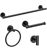 USHOWER Matte Black Bathroom Hardware Set, Modern 24-Inch Towel Bar Set Wall Mounted, Durable SUS...
