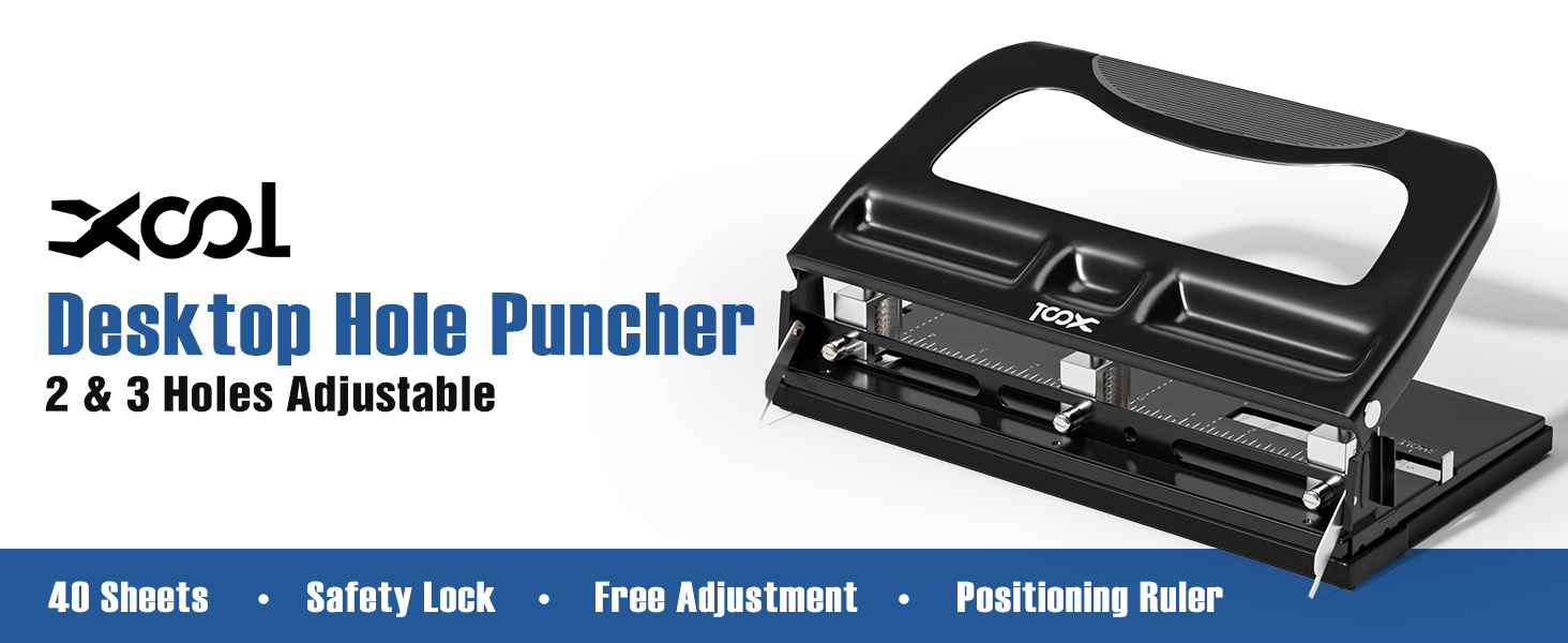 XOOL 3 Hole Punch, Heavy Duty Metal Hole Puncher